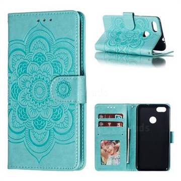 Intricate Embossing Datura Solar Leather Wallet Case for Huawei P9 Lite Mini (Y6 Pro 2017) - Green
