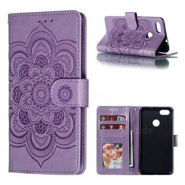 Intricate Embossing Datura Solar Leather Wallet Case for Huawei P9 Lite Mini (Y6 Pro 2017) - Purple