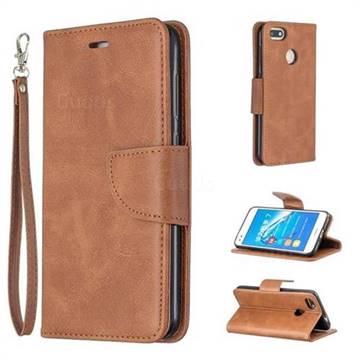 Classic Sheepskin PU Leather Phone Wallet Case for Huawei P9 Lite Mini (Y6 Pro 2017) - Brown