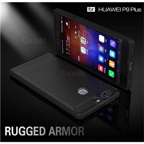 Luxury Carbon Fiber Brushed Wire Drawing Silicone TPU Back Cover for Huawei P9 Plus P9plus (Black)
