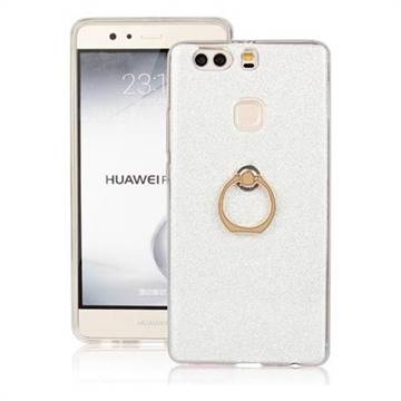 Luxury Soft TPU Glitter Back Ring Cover with 360 Rotate Finger Holder Buckle for Huawei P9 Plus P9plus - White
