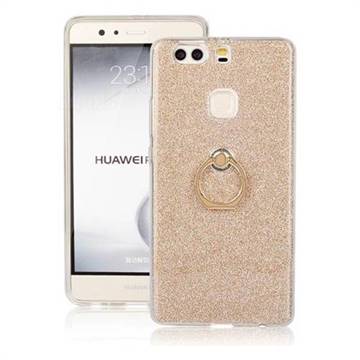 Luxury Soft TPU Glitter Back Ring Cover with 360 Rotate Finger Holder Buckle for Huawei P9 Plus P9plus - Golden