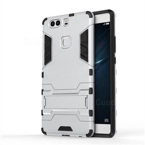 politicus koppeling kristal Armor Premium Tactical Grip Kickstand Shockproof Dual Layer Rugged Hard  Cover for Huawei P9 Plus P9plus - Silver - TPU Case - Guuds