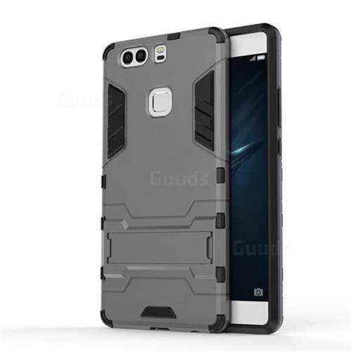 Armor Premium Tactical Grip Kickstand Shockproof Dual Layer Rugged Hard Cover for Huawei P9 Plus P9plus - Gray