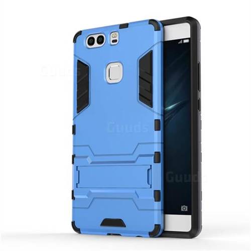 Armor Premium Tactical Grip Kickstand Shockproof Dual Layer Rugged Hard Cover for Huawei P9 Plus P9plus - Light Blue