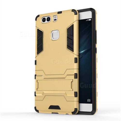 Armor Premium Tactical Grip Kickstand Shockproof Dual Layer Rugged Hard Cover for Huawei P9 Plus P9plus - Golden