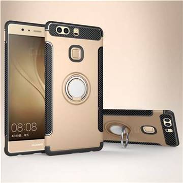 Armor Anti Drop Carbon PC + Silicon Invisible Ring Holder Phone Case for Huawei P9 Plus P9plus - Champagne