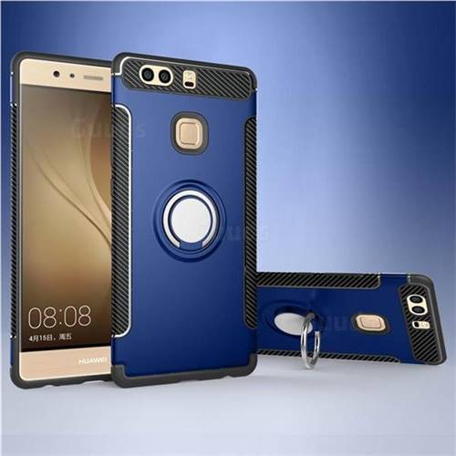 Armor Anti Drop Carbon PC + Silicon Invisible Ring Holder Phone Case for Huawei P9 Plus P9plus - Sapphire