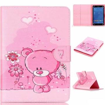 8 inch Universal Tablet Flip Cover Folio Stand Leather Wallet Case - Tiny Pink Bear