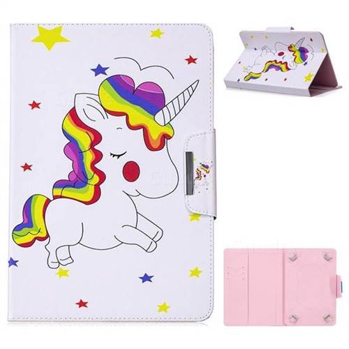 8 inch Universal Tablet Flip Cover Folio Stand Leather Wallet Tablet Case - Rainbow Unicorn