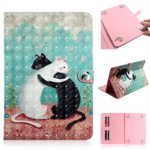 Black and White Cat 3D Painted Universal 10 inch Tablet Flip Folio Stand Leather Wallet Tablet Case Cover