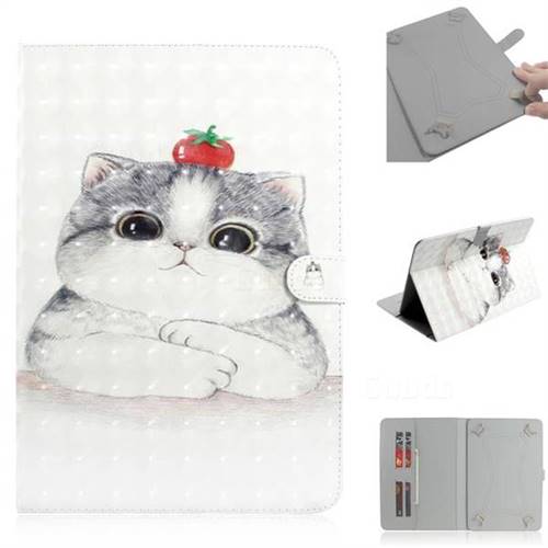 Cute Tomato Cat 3D Painted Universal 10 inch Tablet Flip Folio Stand Leather Wallet Tablet Case Cover