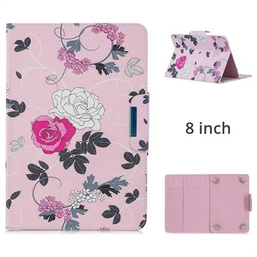 8 inch Universal Tablet Flip Cover Folio Stand Leather Wallet Tablet Case - Roses Flower