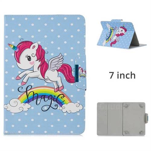 7 inch Universal Tablet Flip Cover Folio Stand Leather Wallet Tablet Case - Magic Rainbow Unicorn