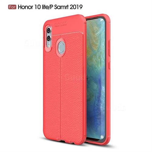 Luxury Auto Focus Litchi Texture Silicone TPU Back Cover for Huawei P Smart (2019) - Red