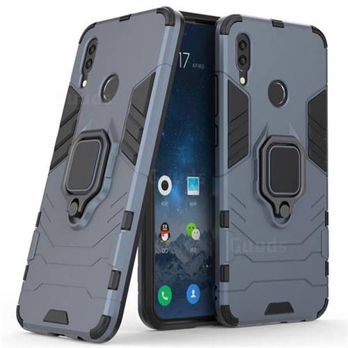Black Panther Armor Metal Ring Grip Shockproof Dual Layer Rugged Hard Cover for Huawei P Smart (2019) - Blue