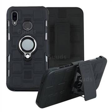 3 in 1 PC + Silicone Leather Phone Case for Huawei P Smart (2019) - Black