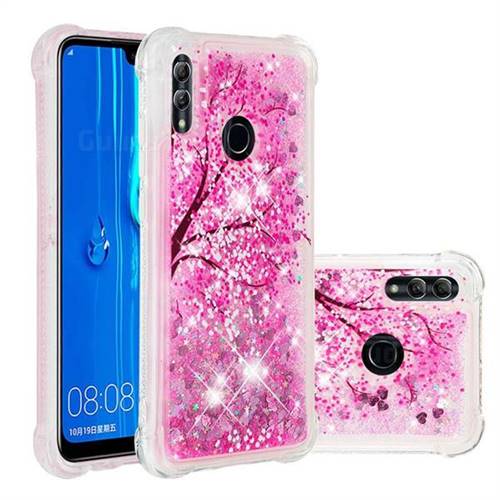 Pink Cherry Blossom Dynamic Liquid Glitter Sand Quicksand Star TPU Case for Huawei P Smart (2019)