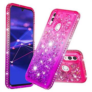 Diamond Frame Liquid Glitter Quicksand Sequins Phone Case for Huawei P Smart (2019) - Pink Purple