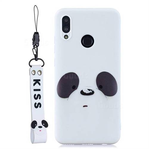 White Feather Panda Soft Kiss Candy Hand Strap Silicone Case for Huawei P Smart (2019)