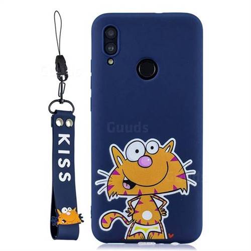 Blue Cute Cat Soft Kiss Candy Hand Strap Silicone Case for Huawei P Smart (2019)