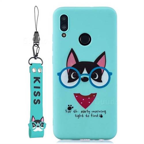 Green Glasses Dog Soft Kiss Candy Hand Strap Silicone Case for Huawei P Smart (2019)