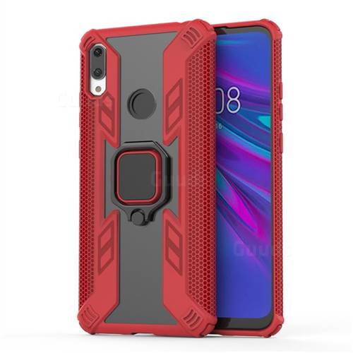Predator Armor Metal Ring Grip Shockproof Dual Layer Rugged Hard Cover for Huawei P Smart (2019) - Red