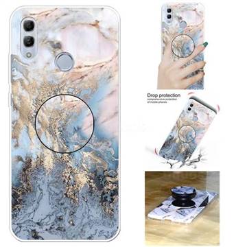 Golden Gray Marble Pop Stand Holder Varnish Phone Cover for Huawei P Smart (2019)