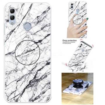 White Marble Pop Stand Holder Varnish Phone Cover for Huawei P Smart (2019)