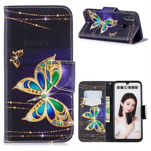 Golden Shining Butterfly Leather Wallet Case for Huawei P Smart (2019)