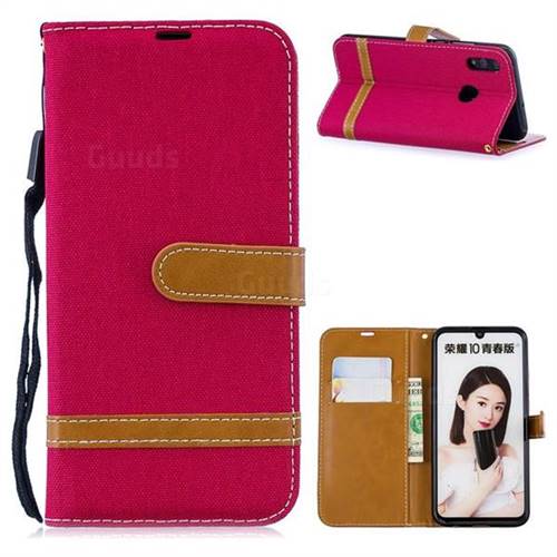 Jeans Cowboy Denim Leather Wallet Case for Huawei P Smart (2019) - Red