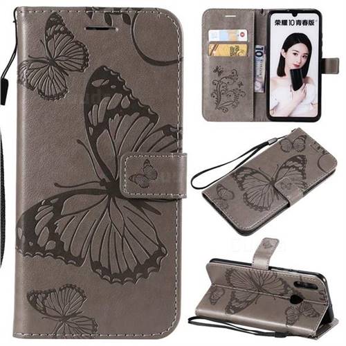 Embossing 3D Butterfly Leather Wallet Case for Huawei P Smart (2019) - Gray