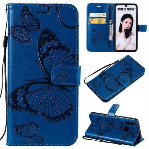 Embossing 3D Butterfly Leather Wallet Case for Huawei P Smart (2019) - Blue