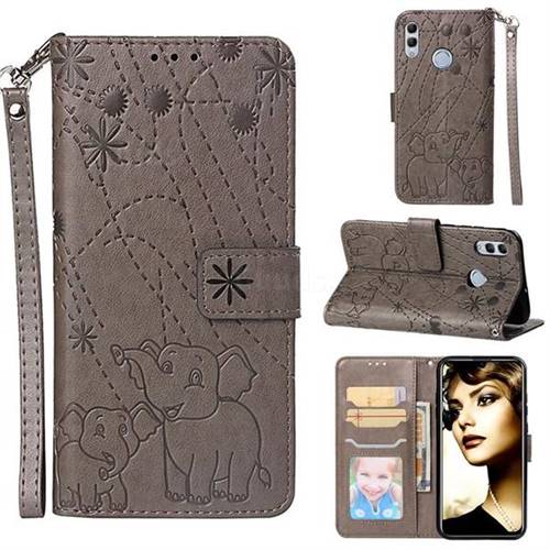 Embossing Fireworks Elephant Leather Wallet Case for Huawei P Smart (2019) - Gray