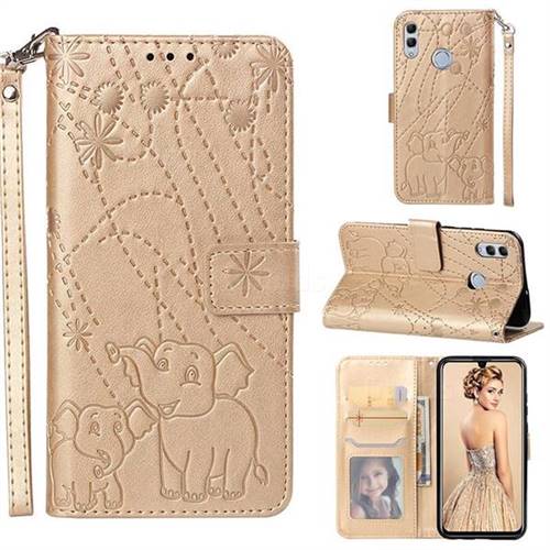 Embossing Fireworks Elephant Leather Wallet Case for Huawei P Smart (2019) - Golden