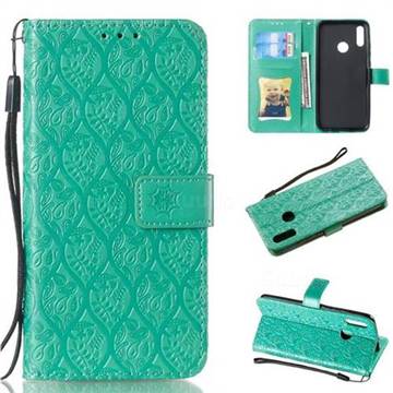 Intricate Embossing Rattan Flower Leather Wallet Case for Huawei P Smart (2019) - Green