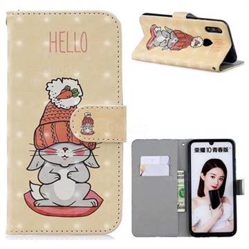 Hello Rabbit 3D Painted Leather Phone Wallet Case for Huawei P Smart (2019)