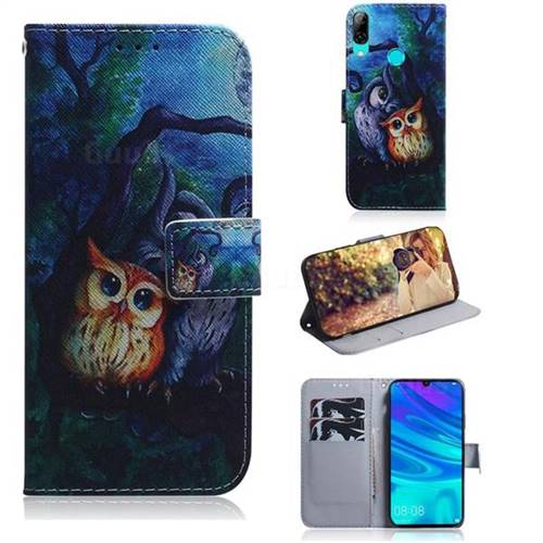 Oil Painting Owl PU Leather Wallet Case for Huawei P Smart (2019)