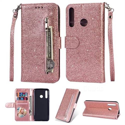Glitter Shine Leather Zipper Wallet Phone Case for Huawei P Smart (2019) - Pink