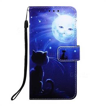 Cat And Moon Matte Leather Wallet Phone Case For Huawei P Smart