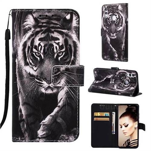 Black and White Tiger Matte Leather Wallet Phone Case for Huawei P Smart (2019)