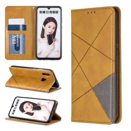 Prismatic Slim Magnetic Sucking Stitching Wallet Flip Cover for Huawei P Smart (2019) - Yellow