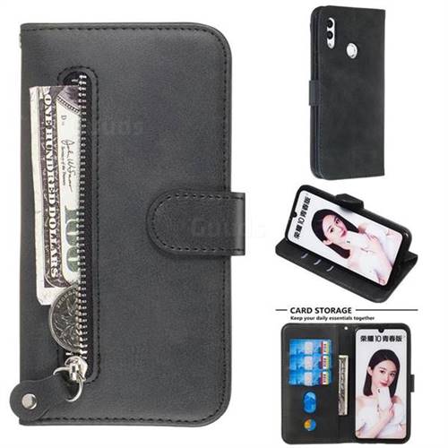 Retro Luxury Zipper Leather Phone Wallet Case for Huawei P Smart (2019) - Black