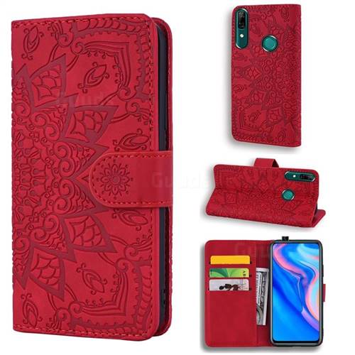 Retro Embossing Mandala Flower Leather Wallet Case for Huawei P Smart (2019) - Red