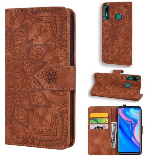 Retro Embossing Mandala Flower Leather Wallet Case for Huawei P Smart (2019) - Brown
