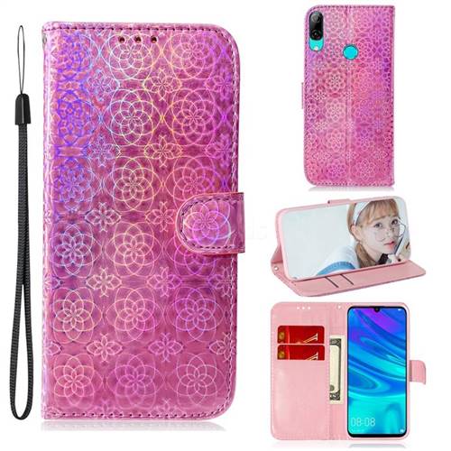 Laser Circle Shining Leather Wallet Phone Case for Huawei P Smart (2019) - Pink