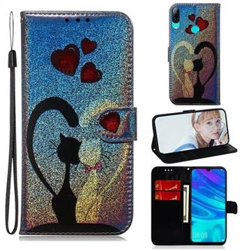 Love Cat Laser Shining Leather Wallet Phone Case for Huawei P Smart (2019)