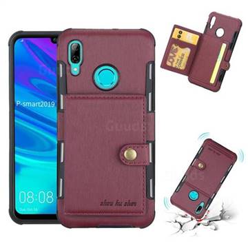 Brush Multi-function Leather Phone Case for Huawei P Smart (2019) - Wine Red