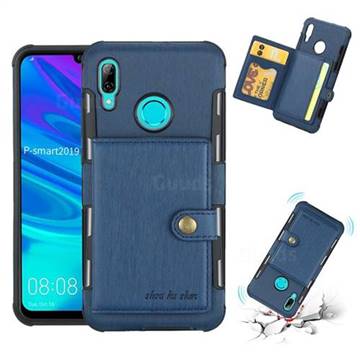 Brush Multi-function Leather Phone Case for Huawei P Smart (2019) - Blue