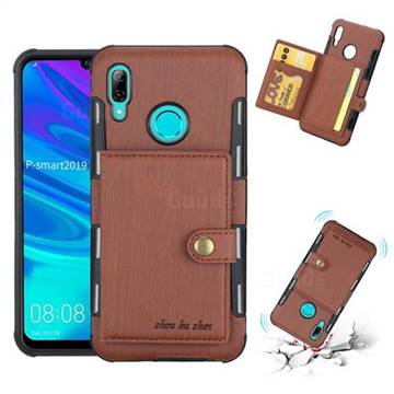 Brush Multi-function Leather Phone Case for Huawei P Smart (2019) - Brown